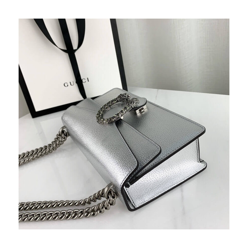 Gucci Dionysus Small Shoulder Bag in Silver Lame Leather 499623