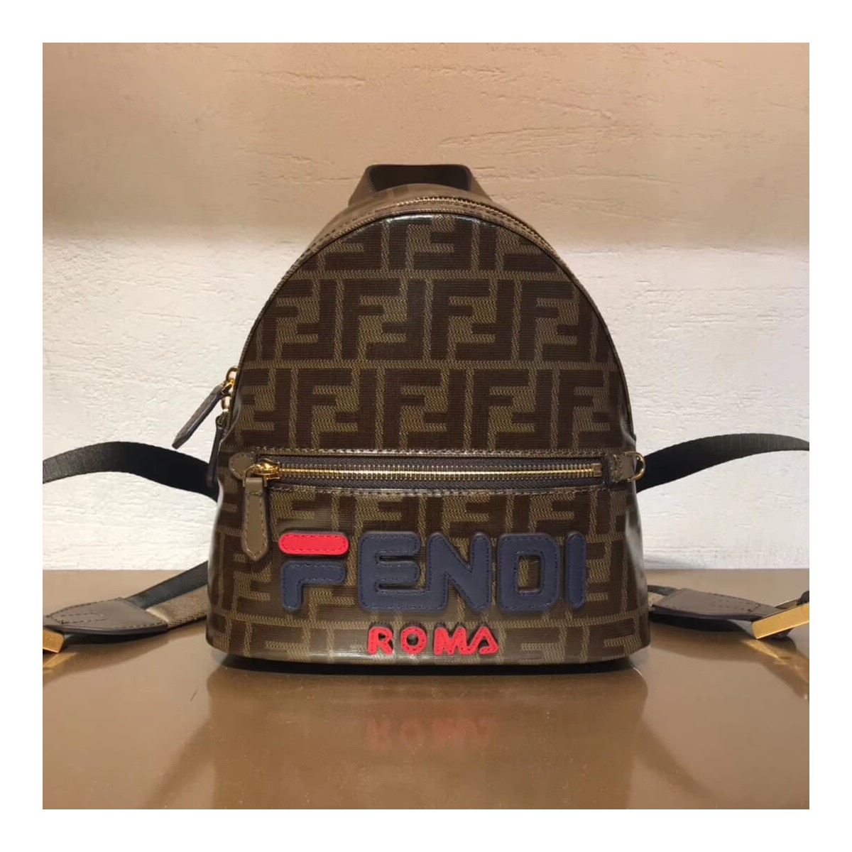 Fendi Mania Logo Zucca Coated Canvas Backpack 8BZ038