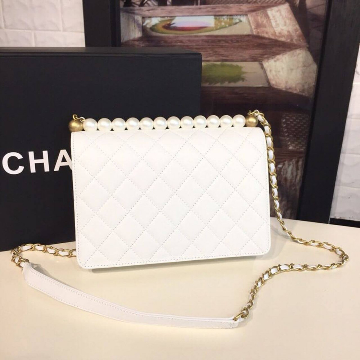 Chanel Pearl Chain Flap Bag  AS0585