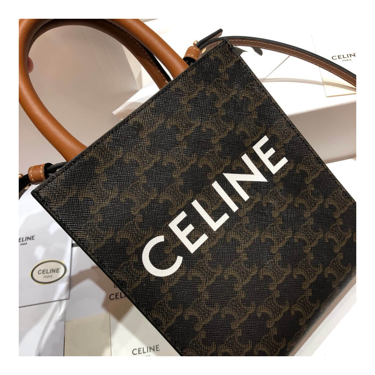 Celine Mini Vertical Cabas In Triomphe Canvas 193302