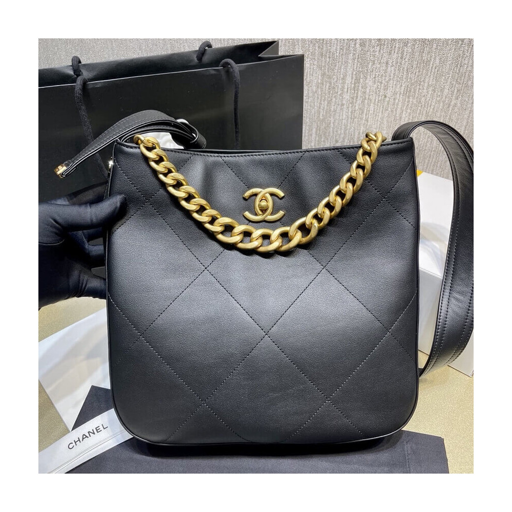 Chanel Hobo Handbag Calfskin Black AS2844