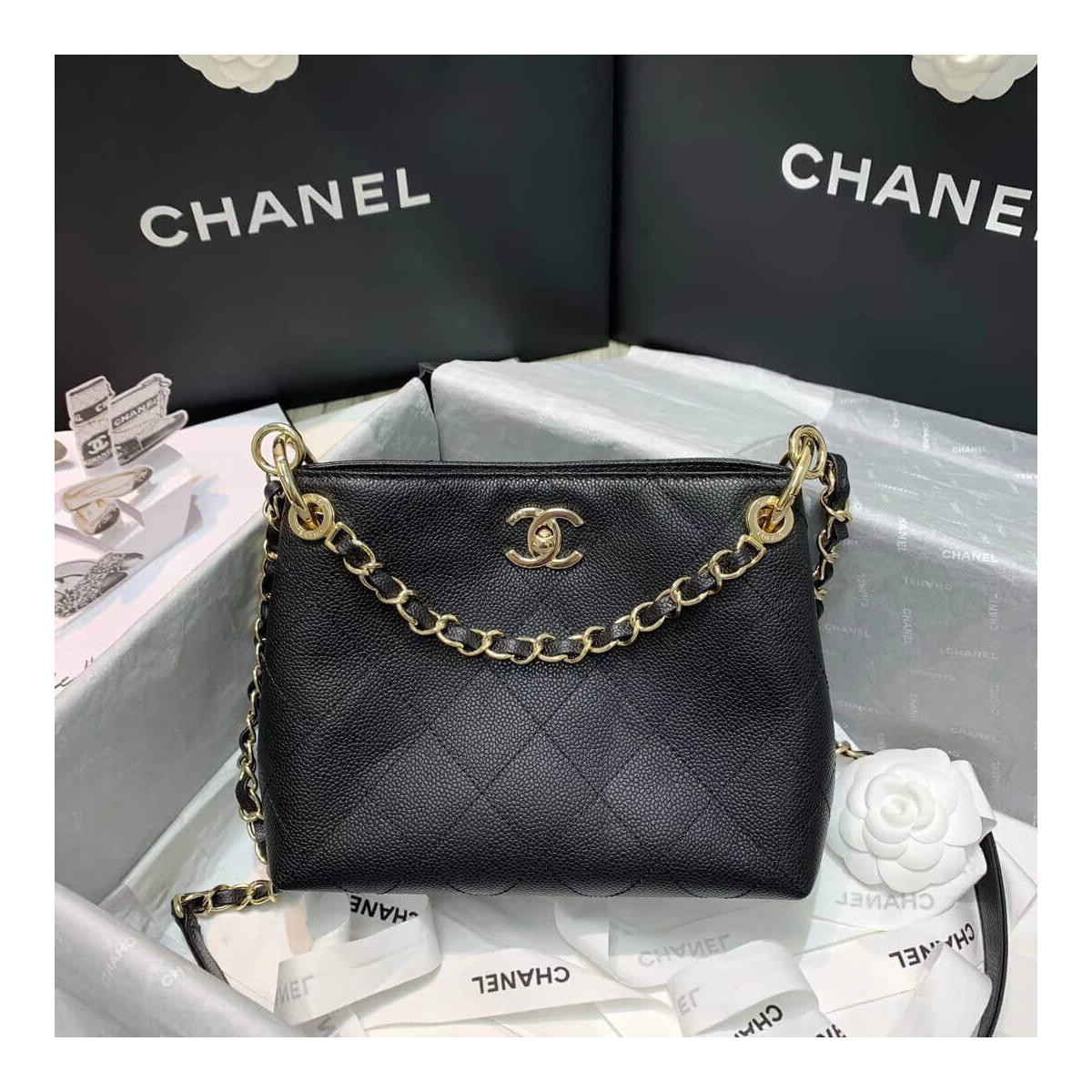 Chanel Grained Calfskin Small Hobo Bag AS1461