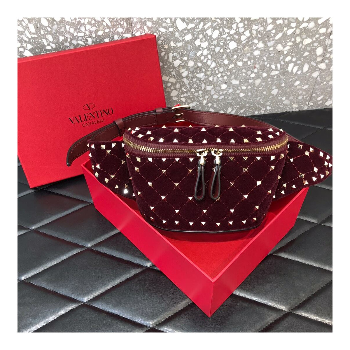 Valentino Garavani Velvet Rockstud Spike Belt Bag 0620R