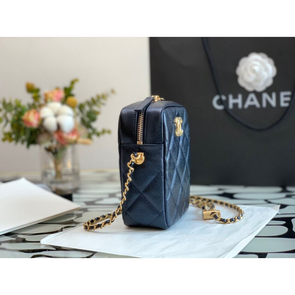 Chanel Caviar Calfskin Pearl Crush Gold Ball Phone Clutch With Chain 99098