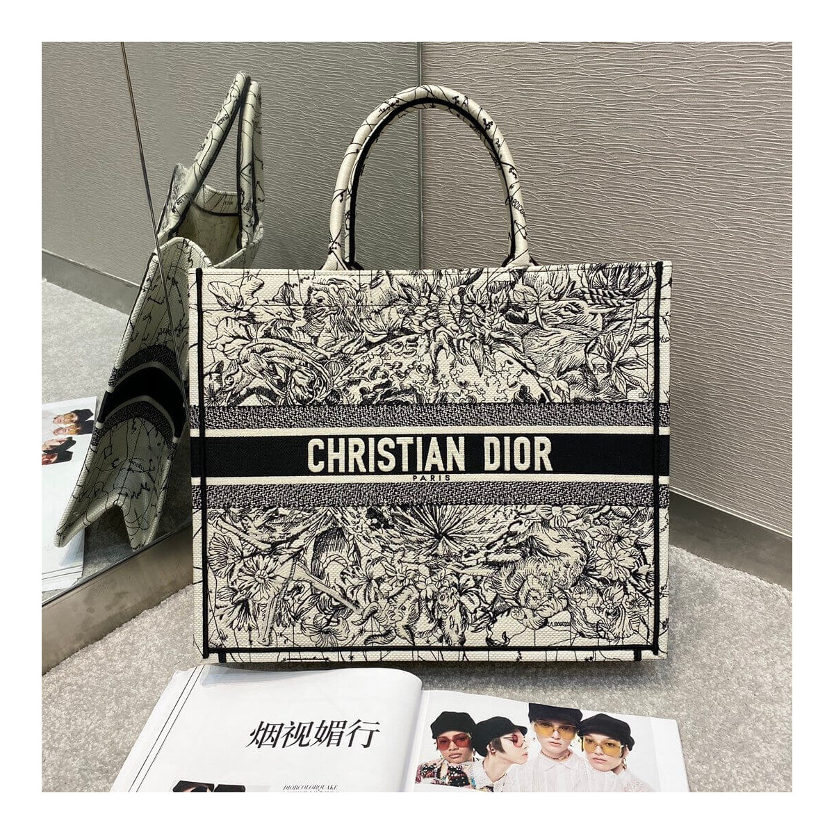 Dior Book Tote Latte Multicolor Dior Zodiac Embroidery M1286