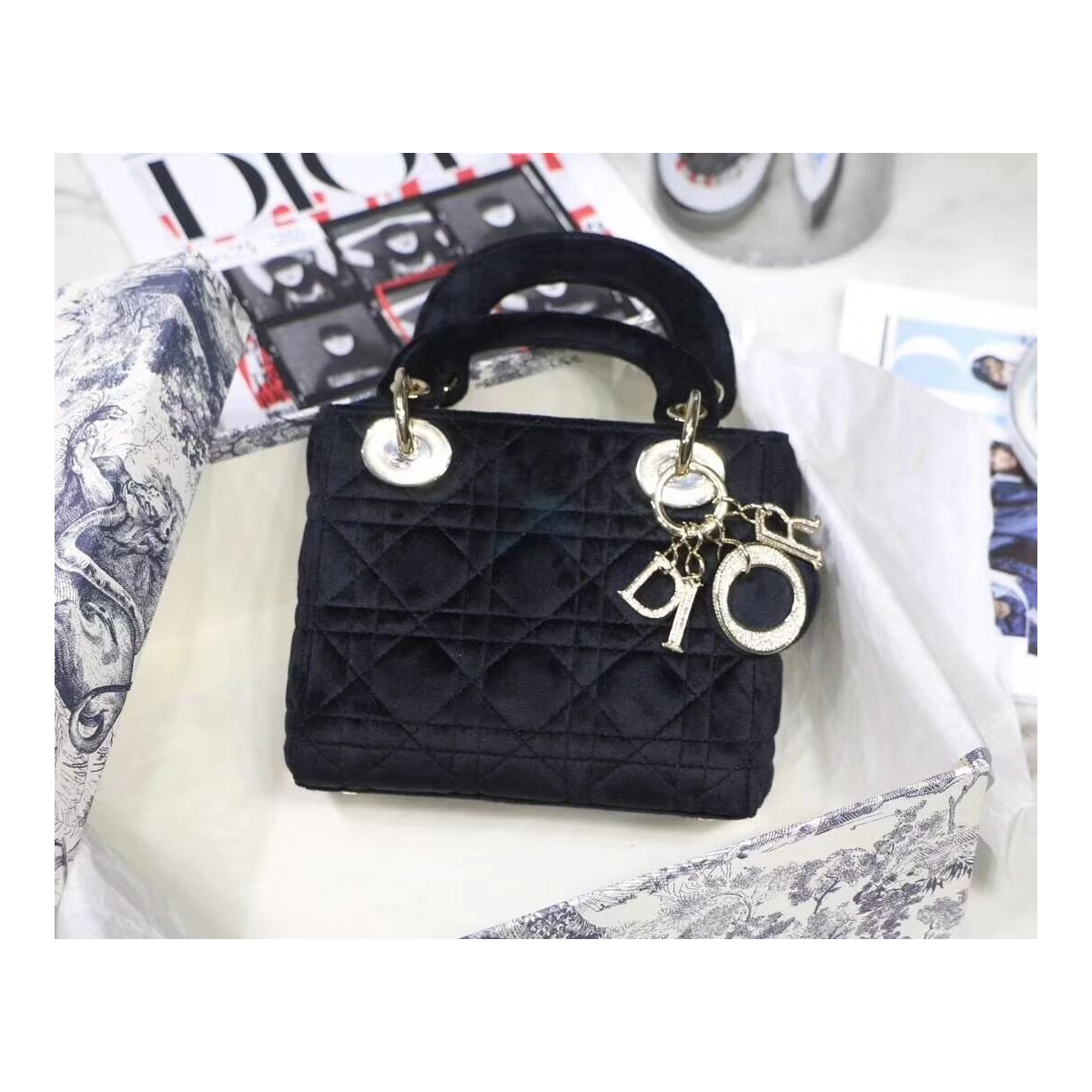 Christian Dior Velvet Mini Lady Dior Bag M505S