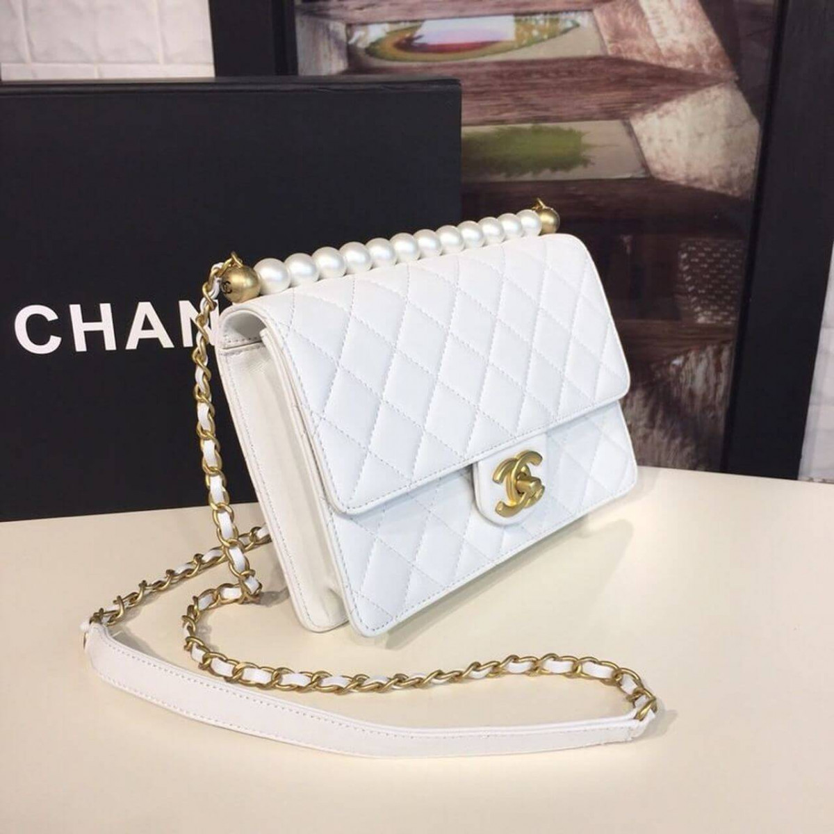 Chanel Pearl Chain Flap Bag  AS0585