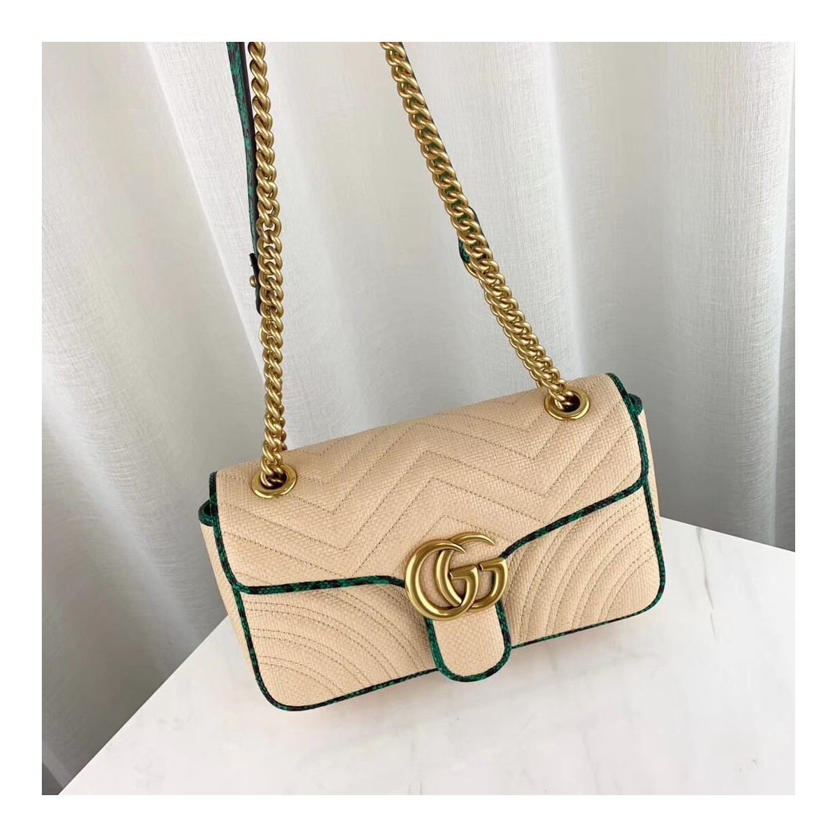 Gucci Online Exclusive GG Marmont Raffia Small Shoulder Bag 443497