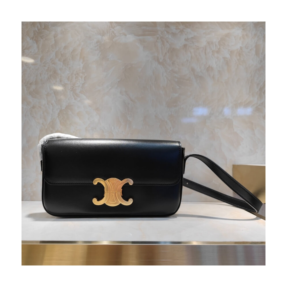 Celine Triomphe Shoulder Bag In Shiny Calfskin 194143 Black