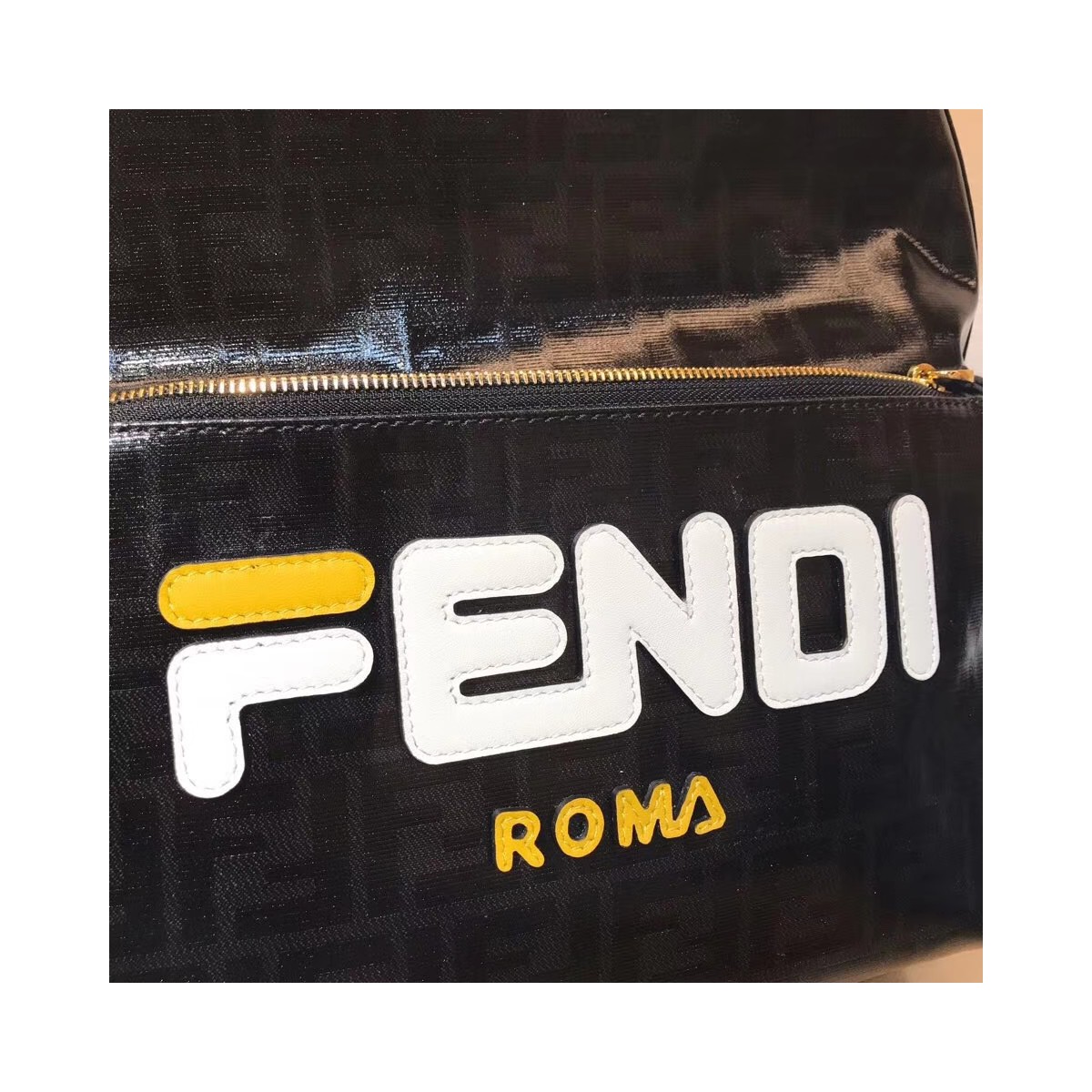 Fendi Mania Logo Zucca Coated Medium Black Canvas Backpack 8BZ039