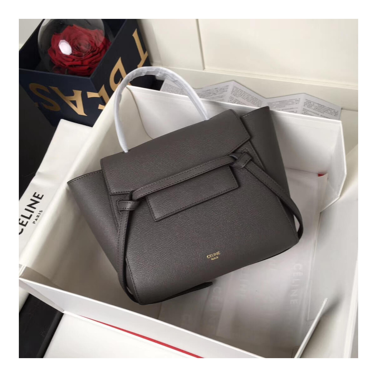 Celine Micro Belt Bag In Grained Calfskin 189153 Grey