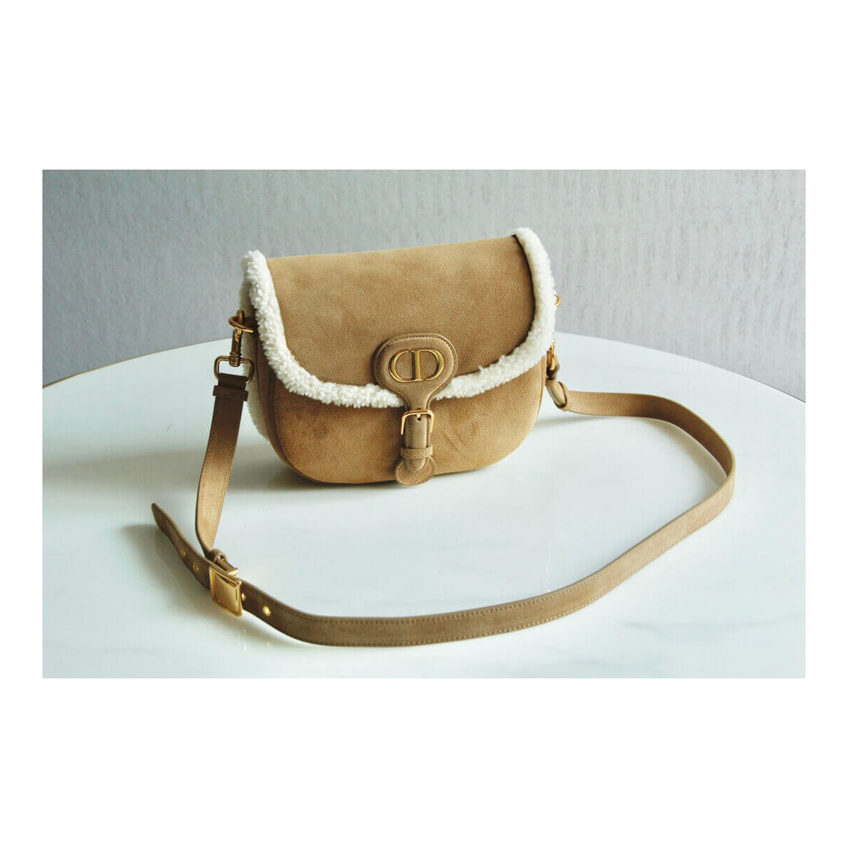 Dior Medium Bobby Bag in Camel-Colored Shearling M9319