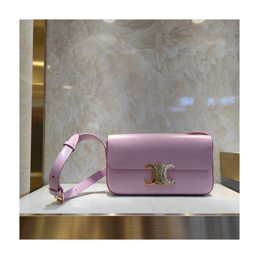 Celine Triomphe Shoulder Bag In Shiny Calfskin 194143 Lavender Grey