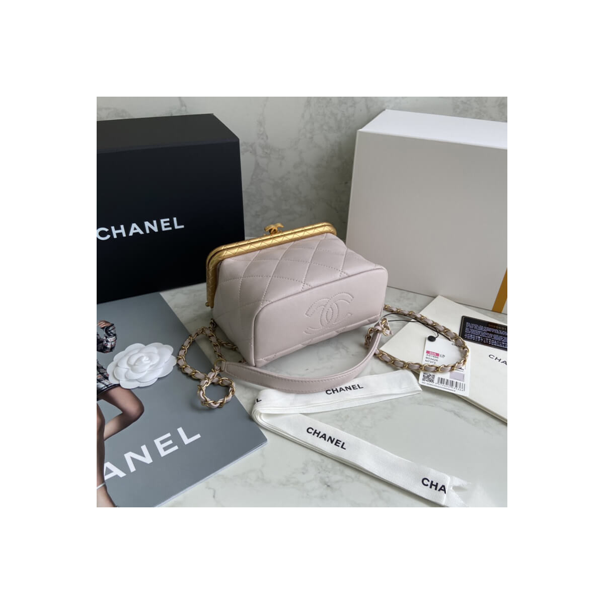 Chanel Lambskin Kiss-Lock Clasp Bag AS1886