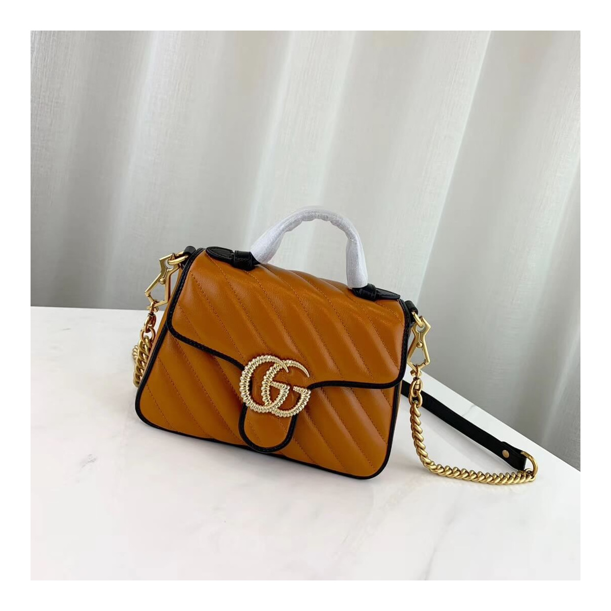 Gucci GG Marmont Mini Top Handle Bag 583571 Cognac