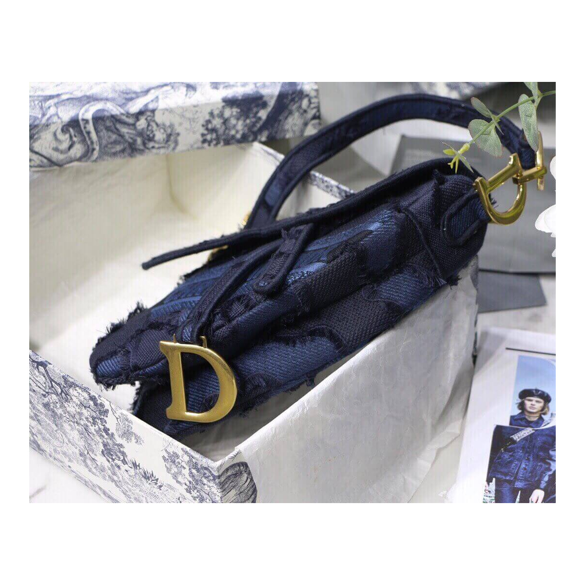 Dior Saddle Bag Blue Camouflage Embroidery M0446