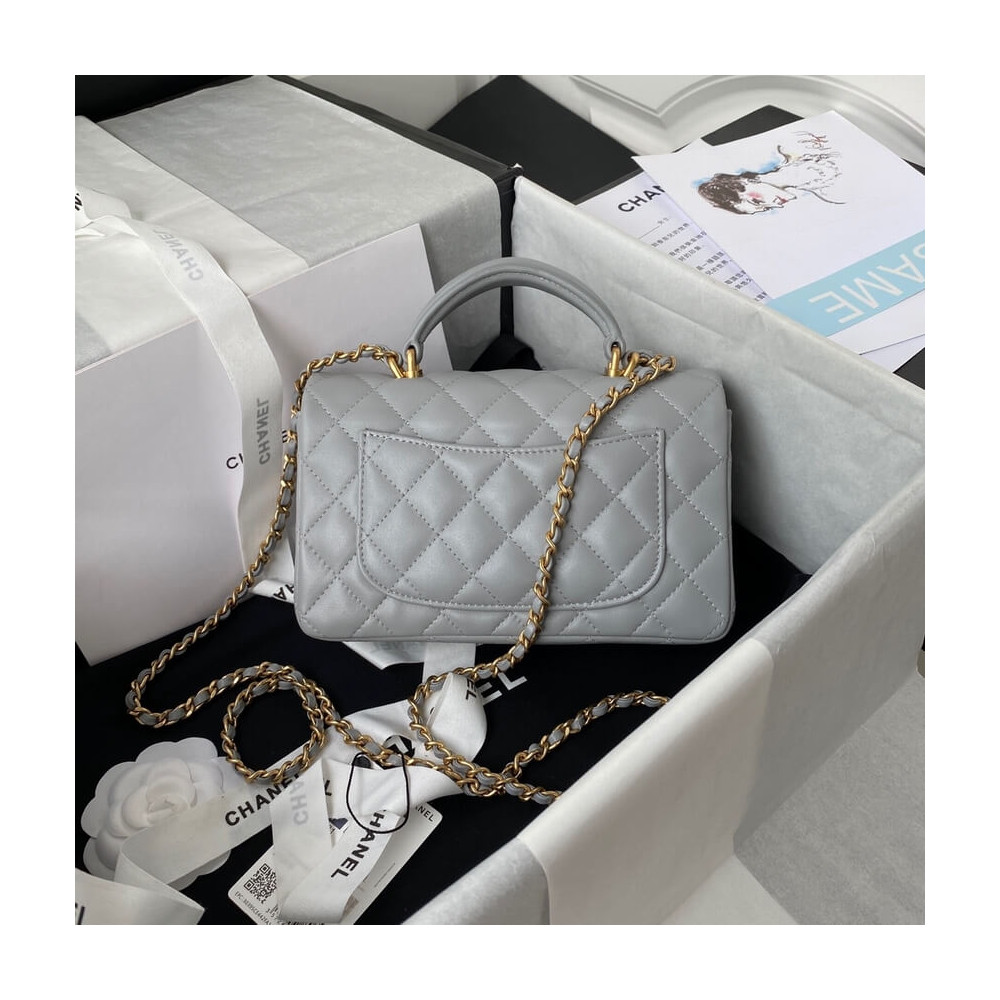 Chanel Mini Flap Bag With Top Handle AS2431 in Iridescent Lambskin