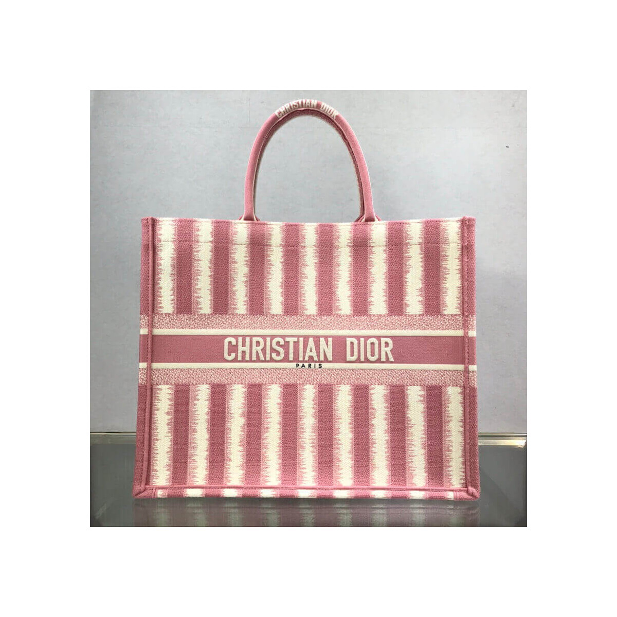 Dior Book Tote Pink D-Stripes Embroidery M1286