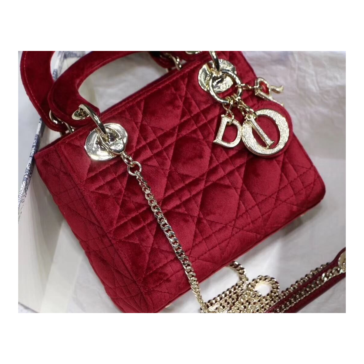 Christian Dior Velvet Mini Lady Dior Bag M505S