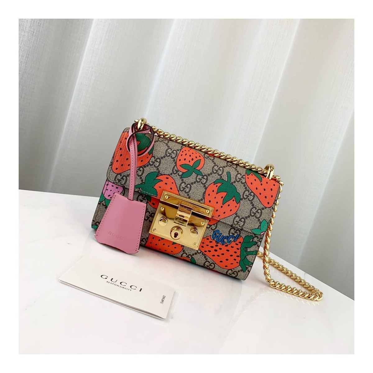 Gucci Padlock GG Strawberry Small Shoulder Bag 409487