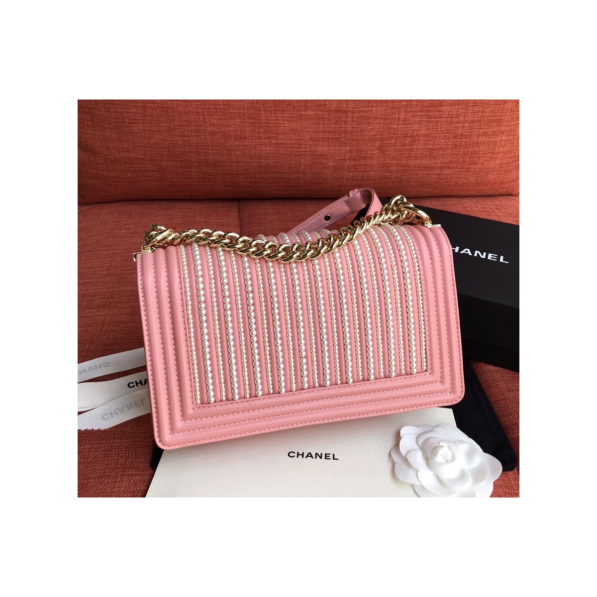 Chanel Imitation Pearls Boy Chanel Handbag A67086