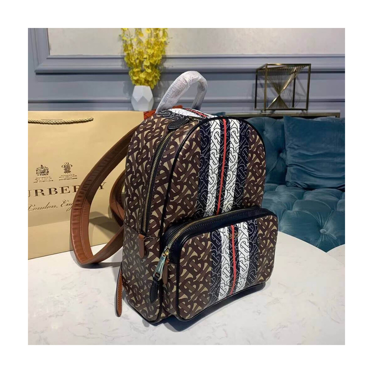 Burberry Monogram Stripe Print E-canvas Backpack 80193461