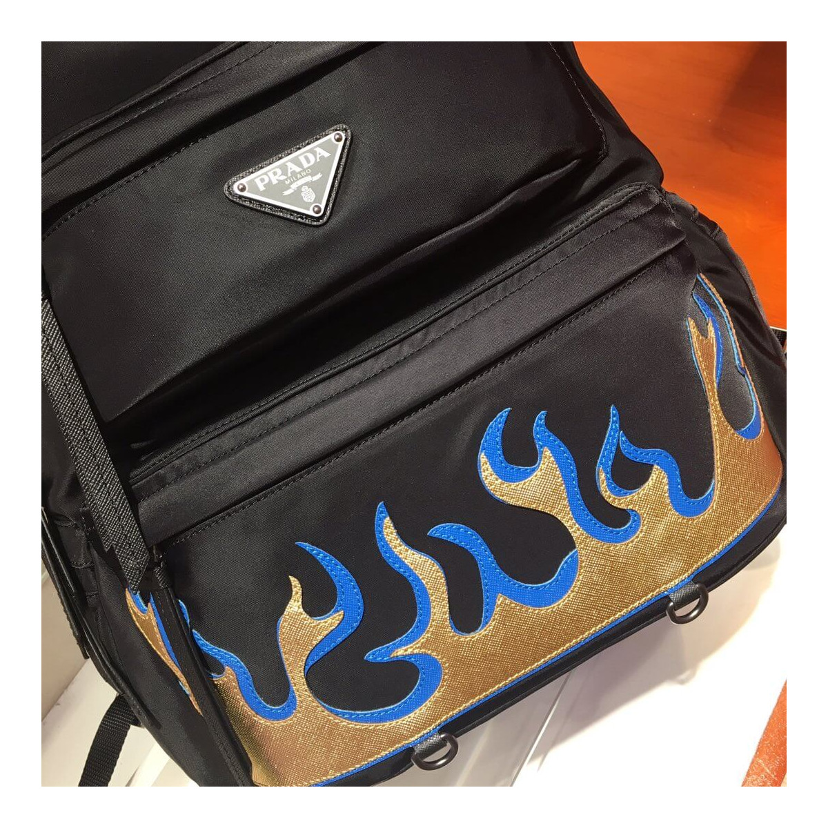 Prada Technical Fabric Flame Print Backpack 2VZ025