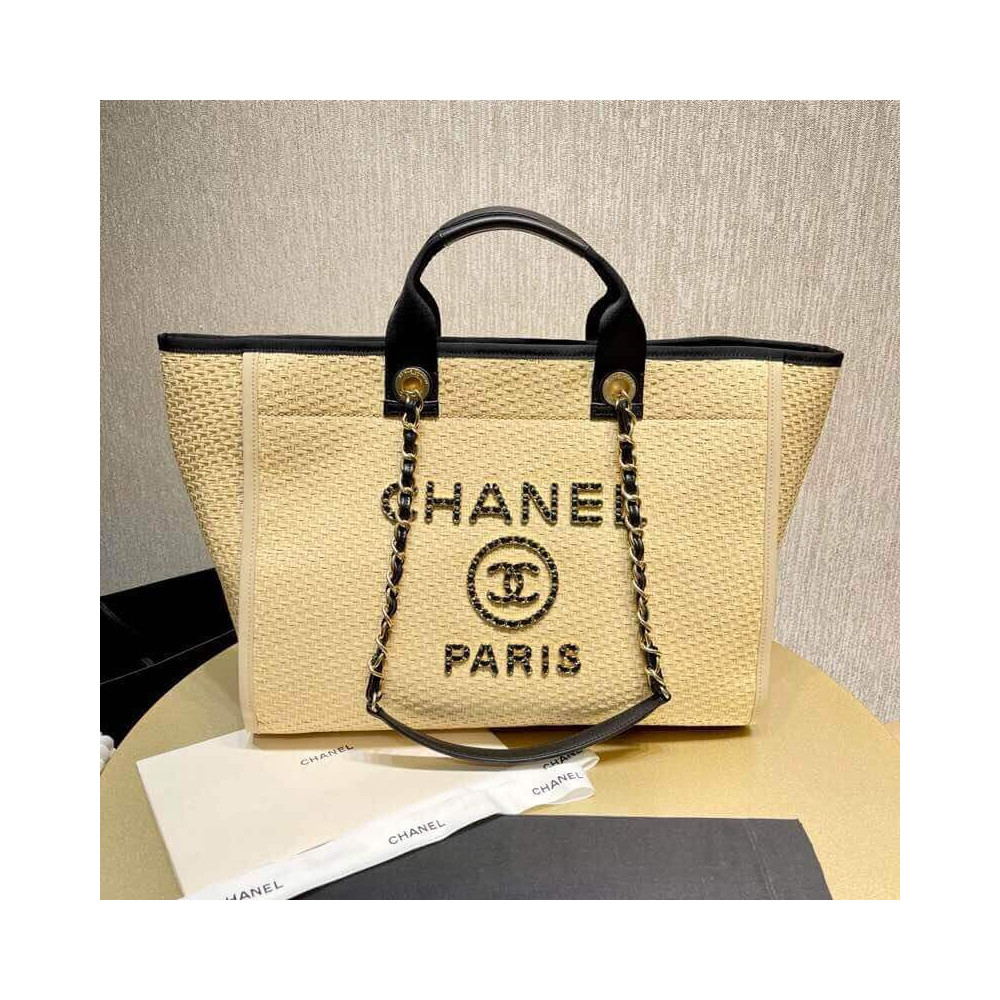 Chanel 21S Deauville Woven Chain Leather Large Shopping Bag A66941