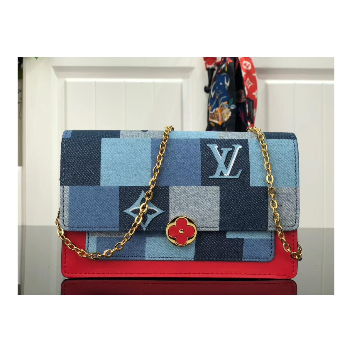 Louis Vuitton Monogram Denim Canvas Flore Chain Wallet M69036