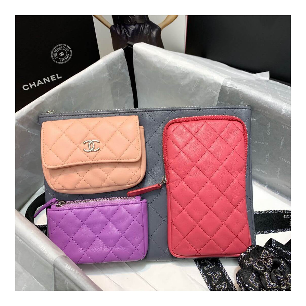 Chanel Lambskin Cases with Accessories AP1054 Gray, Pink, Purple &amp; Light Pink