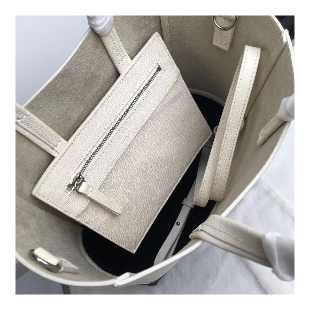 Celine Small Cabas In Grained Calfskin 189813 White/Blue