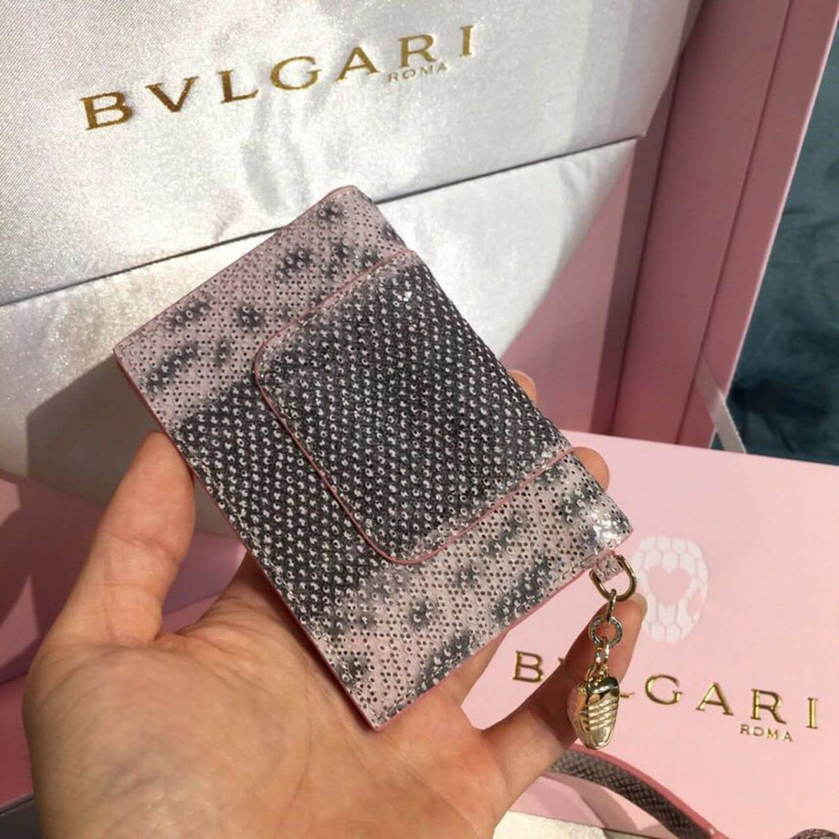 Bvlgari Serpenti Forever Crossbody Top Handle Bag 18cm in Karung Skin 284537 Pink