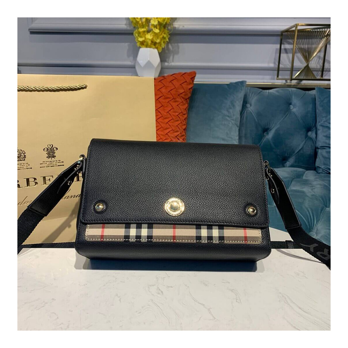 Burberry Leather and Vintage Check Note Crossbody Bag 80211101