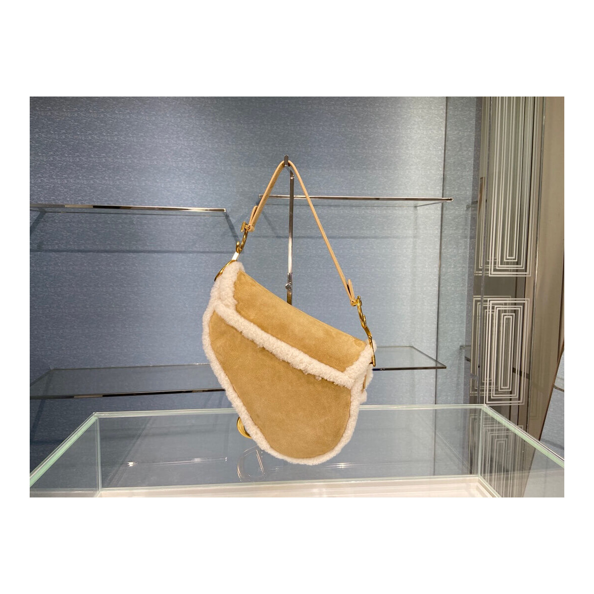 Christian Dior Saddle Bag in Camel-Colored Shearling M0446