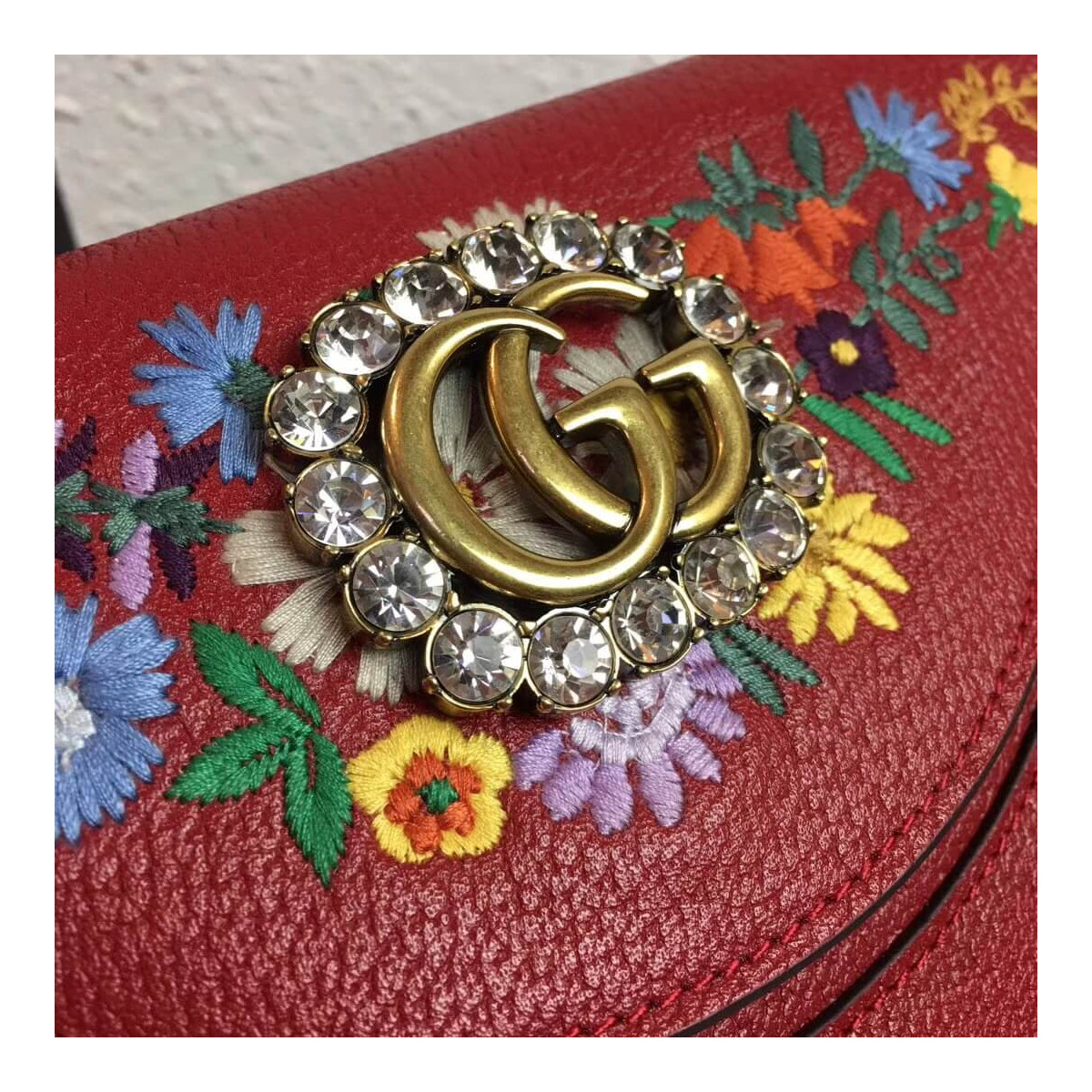 Gucci Floral Embroidered Small Leather Shoulder Bag 499617