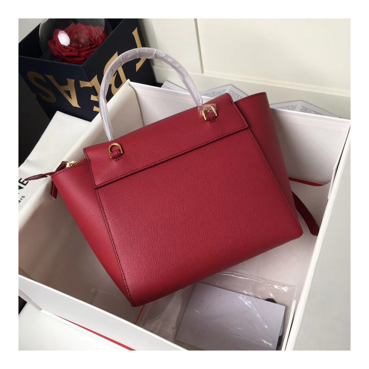 Celine Micro Belt Bag In Grained Calfskin 189153 Ruby