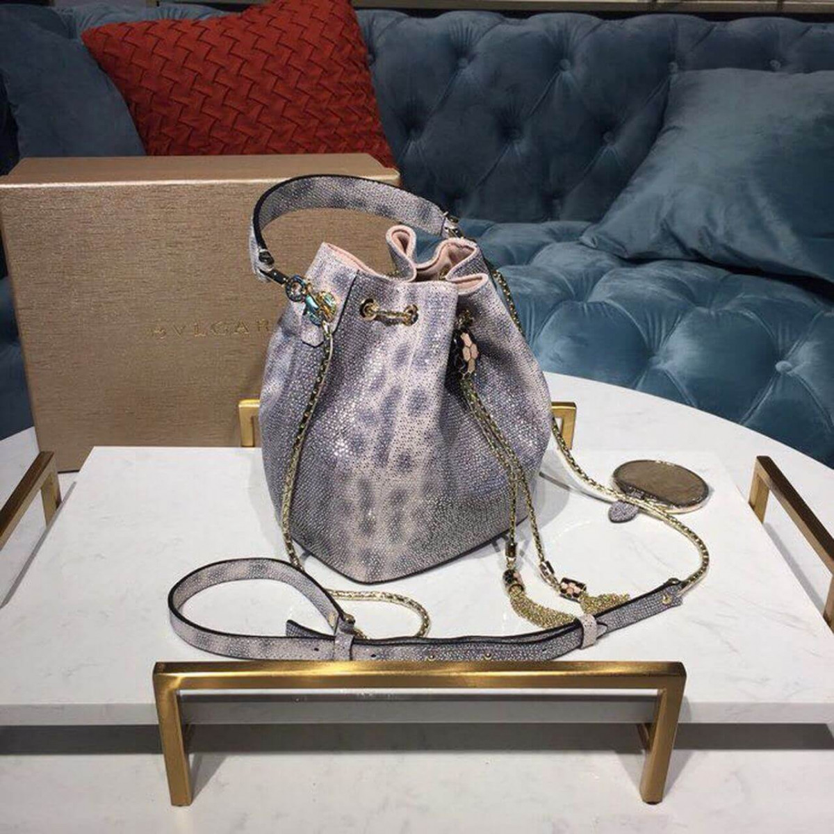 Bvlgari Serpenti Forever Bucket Bag 18cm in Karung Skin 289281 White