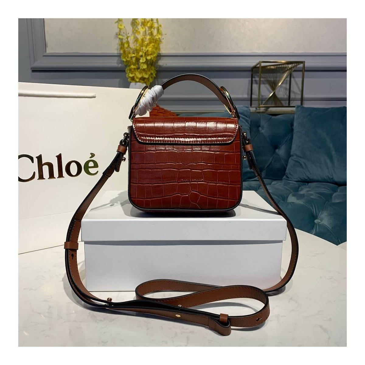 Chloe C Mini Bag In Embossed Croco A873