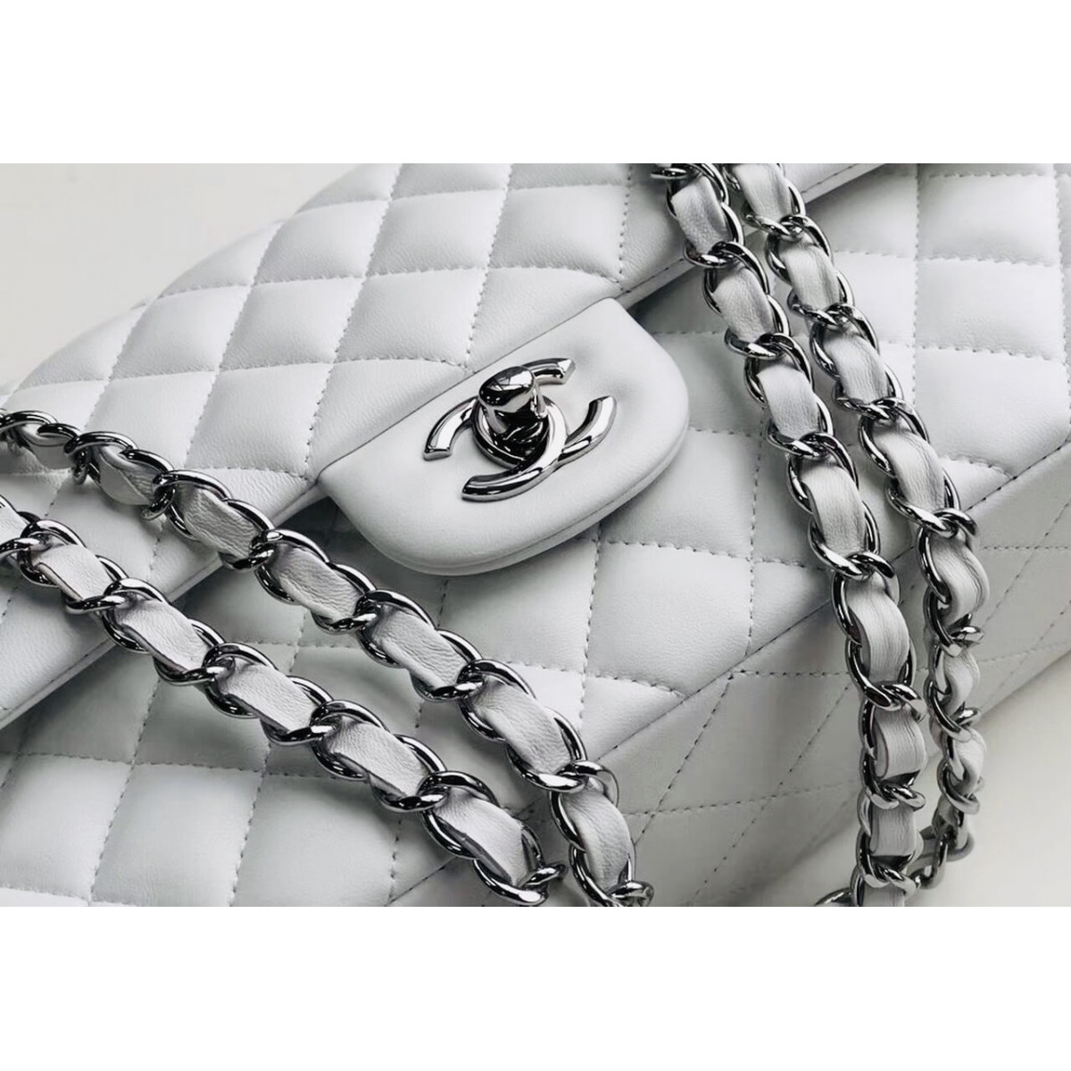 Chanel 1112 White Medium Size 2.55 Lambskin Leather Flap Bag