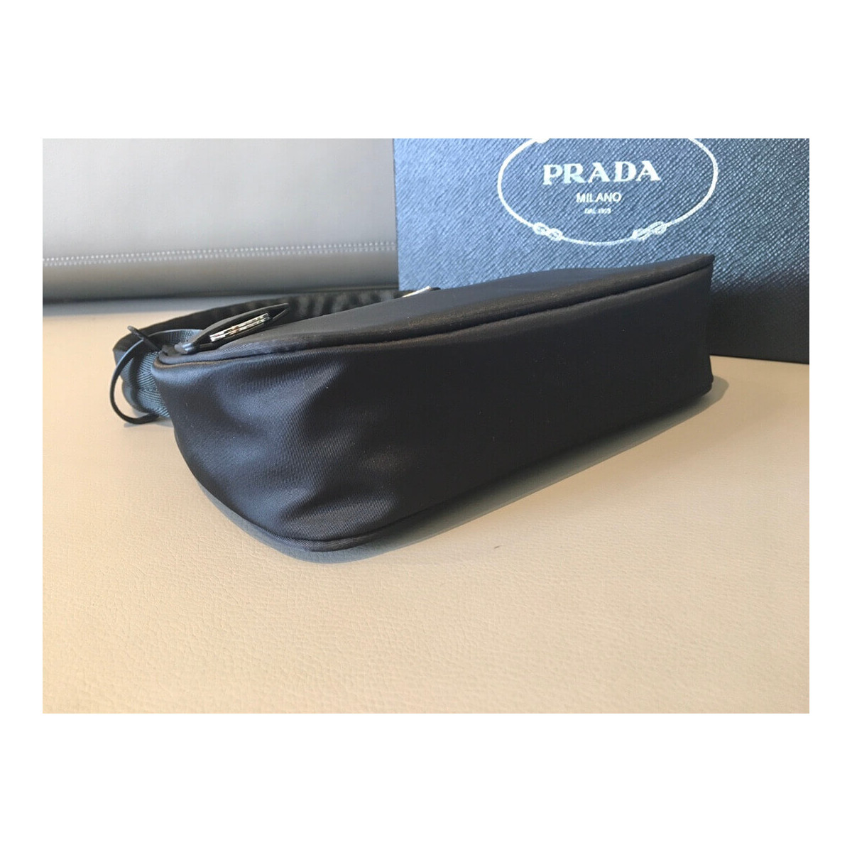 Prada Re-Edition 2000 Nylon Hobo Bag 1NE515 Black with Red Logo