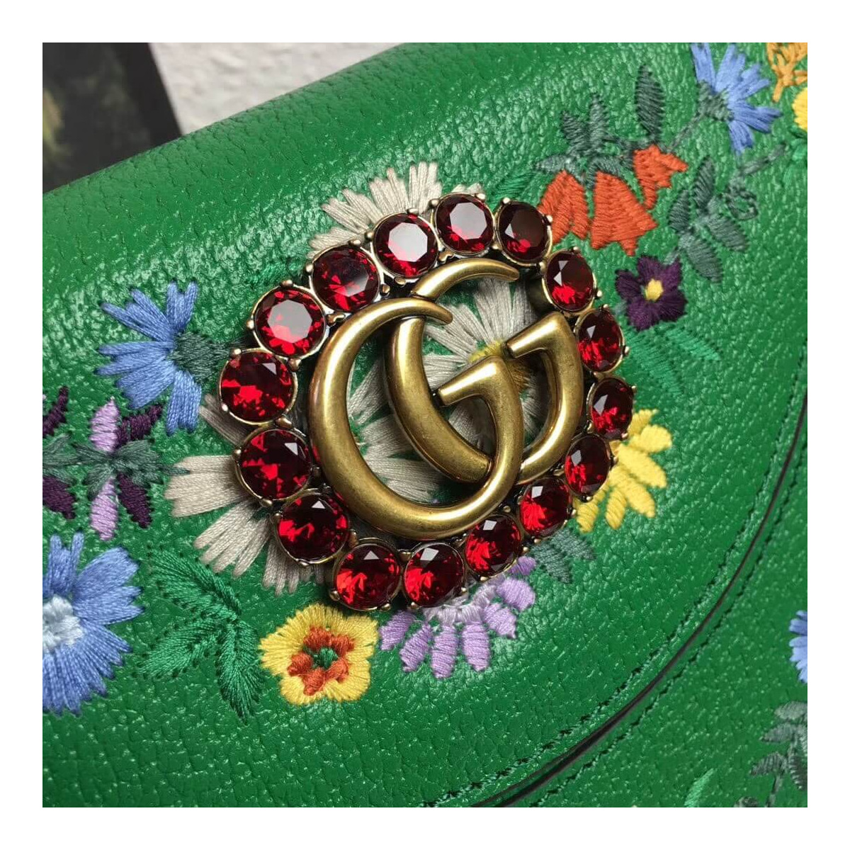 Gucci Floral Embroidered Small Leather Shoulder Bag 499617