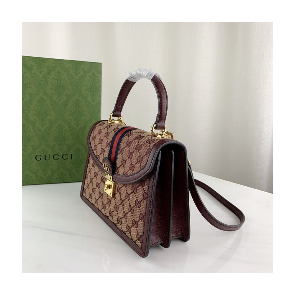 Gucci Ophidia Small Top Handle Bag With Web 651055 Burgundy