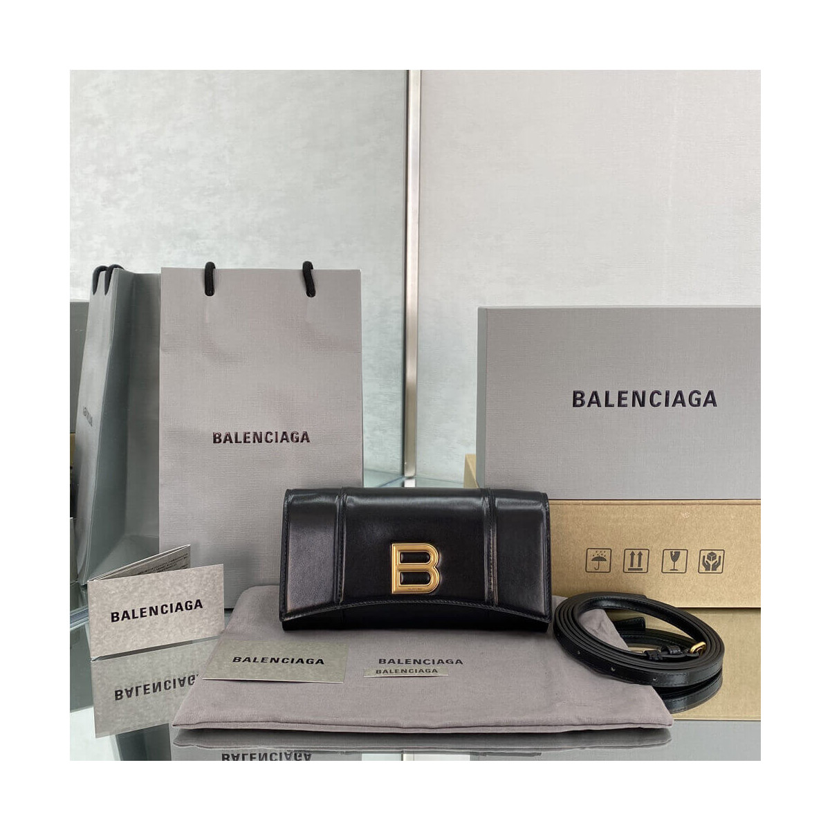 Balenciaga Hourglass Leather Strap Wallet