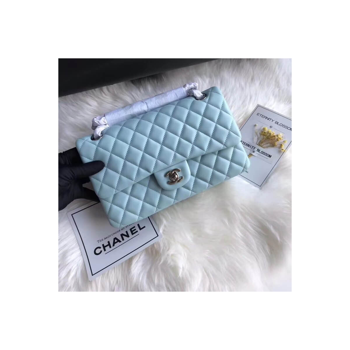 Chanel 1112 Tiffany Blue Medium Size 2.55 Lambskin Leather Flap Bag