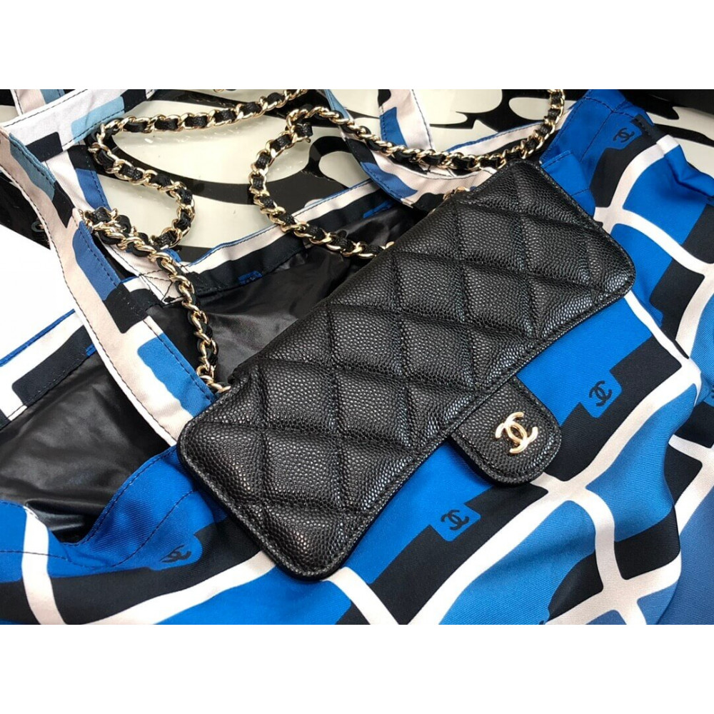 Chanel Printed Fabric Foldable Tote Bag With Chain AP2095 Blue