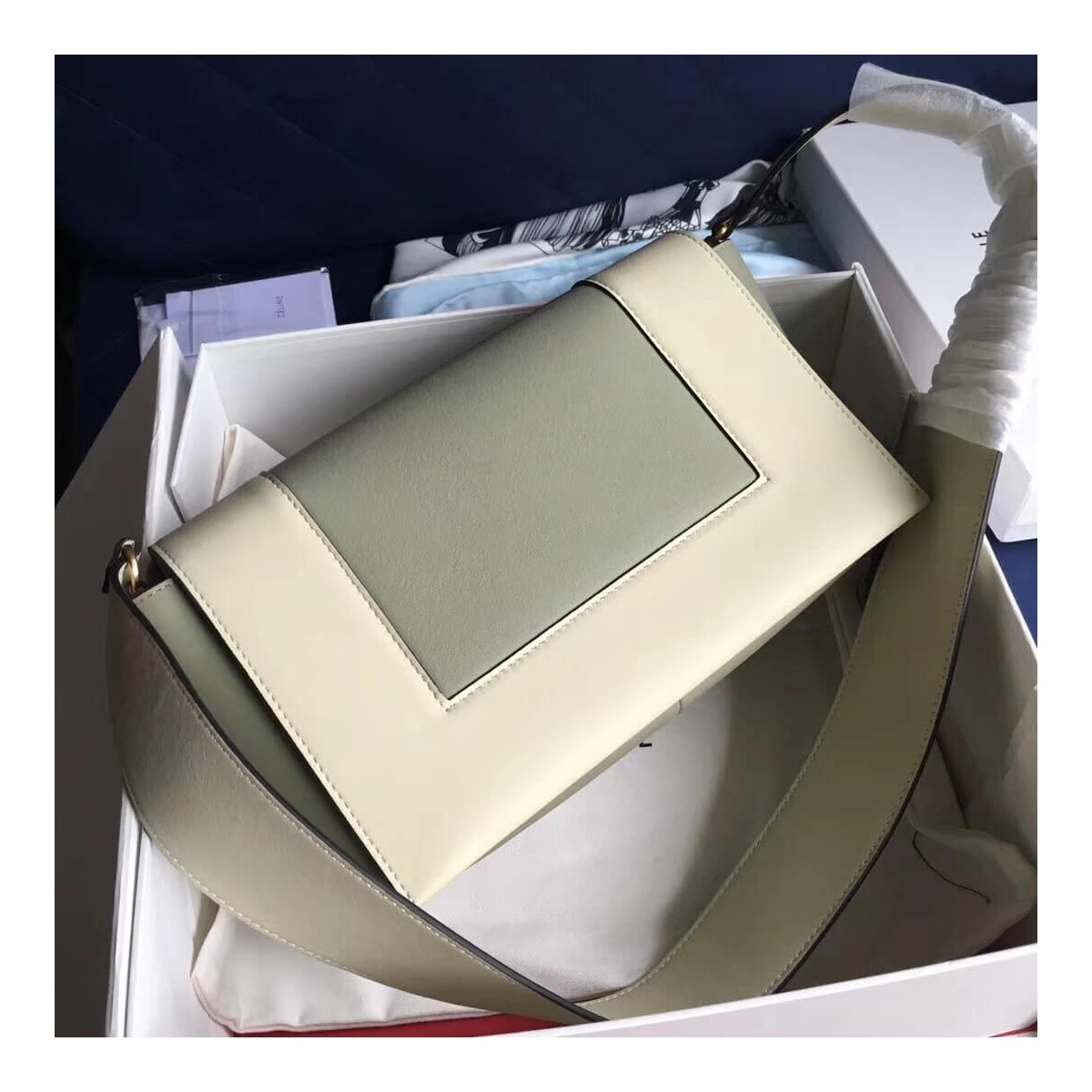 Celine Frame Medium Shoulder Bag 180263 White/Light Green