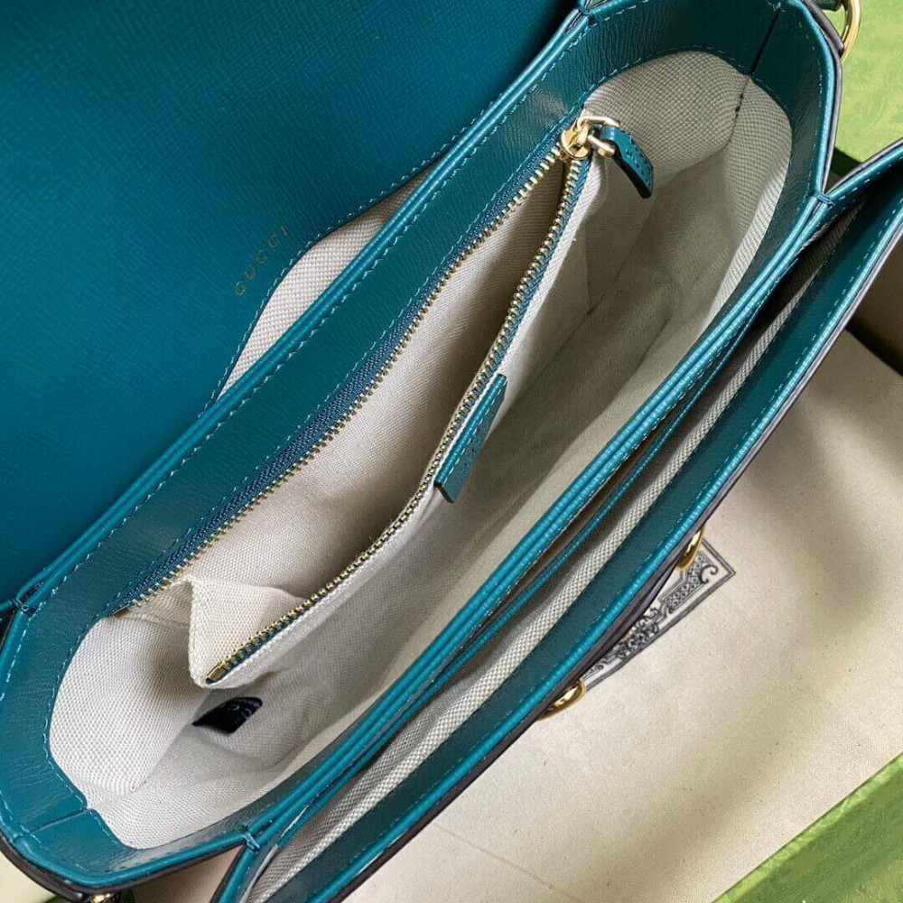 Gucci Horsebit 1955 Small Shoulder Bag 602204 Blue and Green Leather