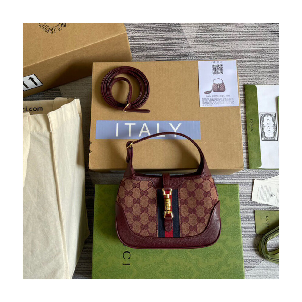 Gucci Jackie 1961 Mini Shoulder Bag 637092 in Burgundy GG Canvas