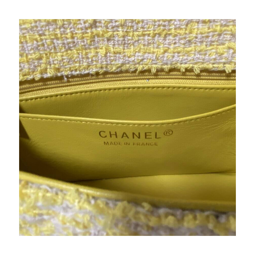 Chanel 20cm Classic Flap Bag in Yellow Tweed 1116