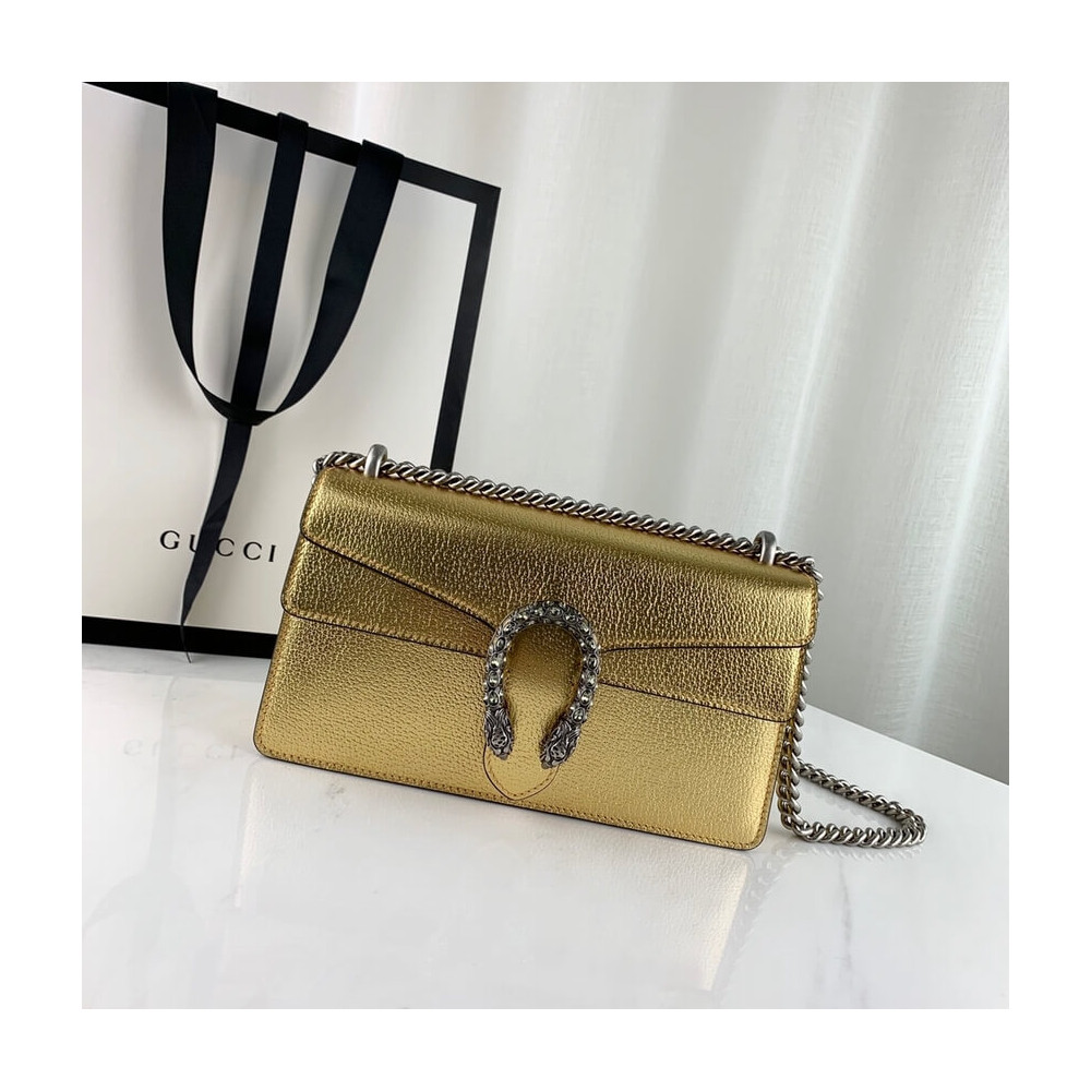 Gucci Dionysus Small Shoulder Bag in Gold Lame Leather 499623